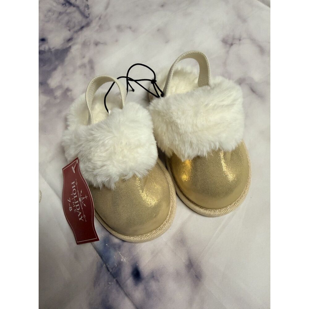 Holiday Time Toddler Metallic Gold Scuff Slippers